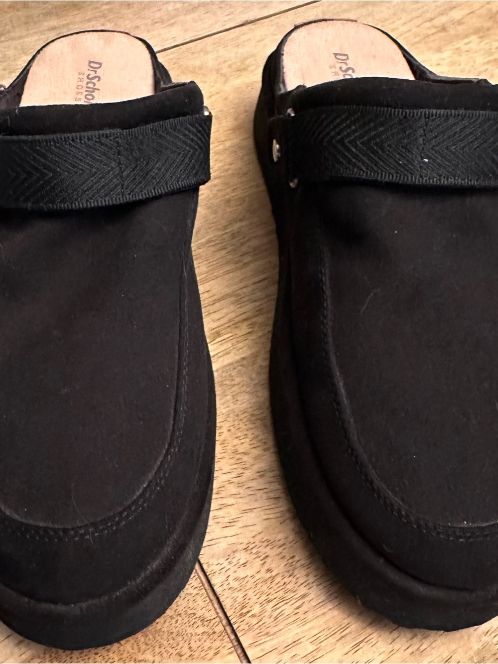 Dr. Scholl's Black Suede Slip-On Clogs with Strap